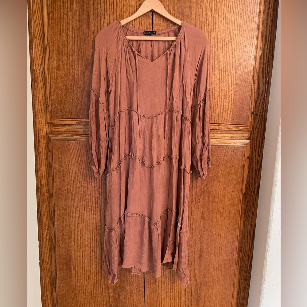 Wishlist Apparel Brown Tiered Loose Flowy Maxi/Midi Dress